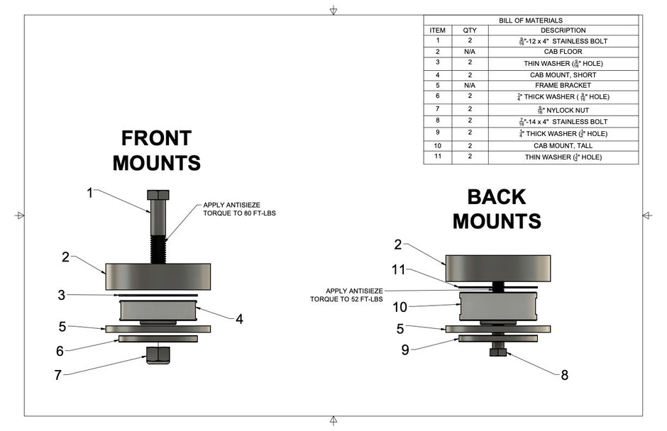 Billet Aluminum Cab Mounts, 1967-72 C10